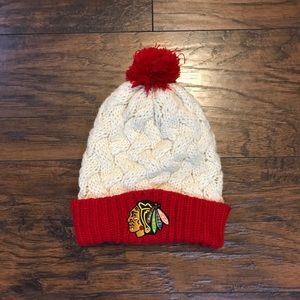Vintage Chicago Blackhawks Red Cream Pom Knit Beanie